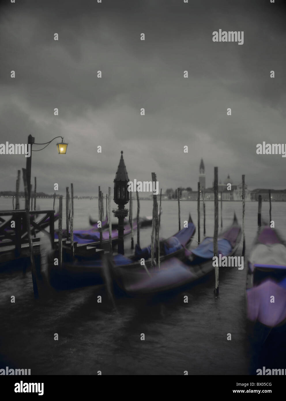 dusk twilight sombre gloomy grimly gondolas gray Italy Europe dreary Venice clouds weather Stock Photo