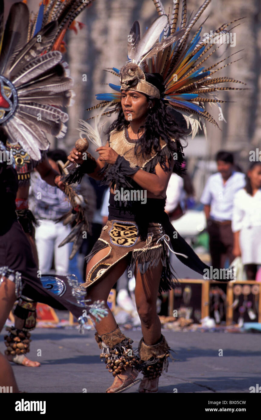 Aztec dancer Catedral Metropolitan cathedral city culture dance Distrito Federal Mexico Central America tow Stock Photo