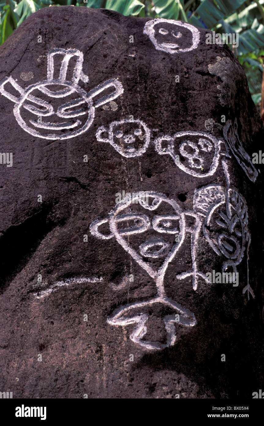 rock paintings culture drawings Grenadines historical native Petroglyphen rocks Saint Vincent symbols Cari Stock Photo