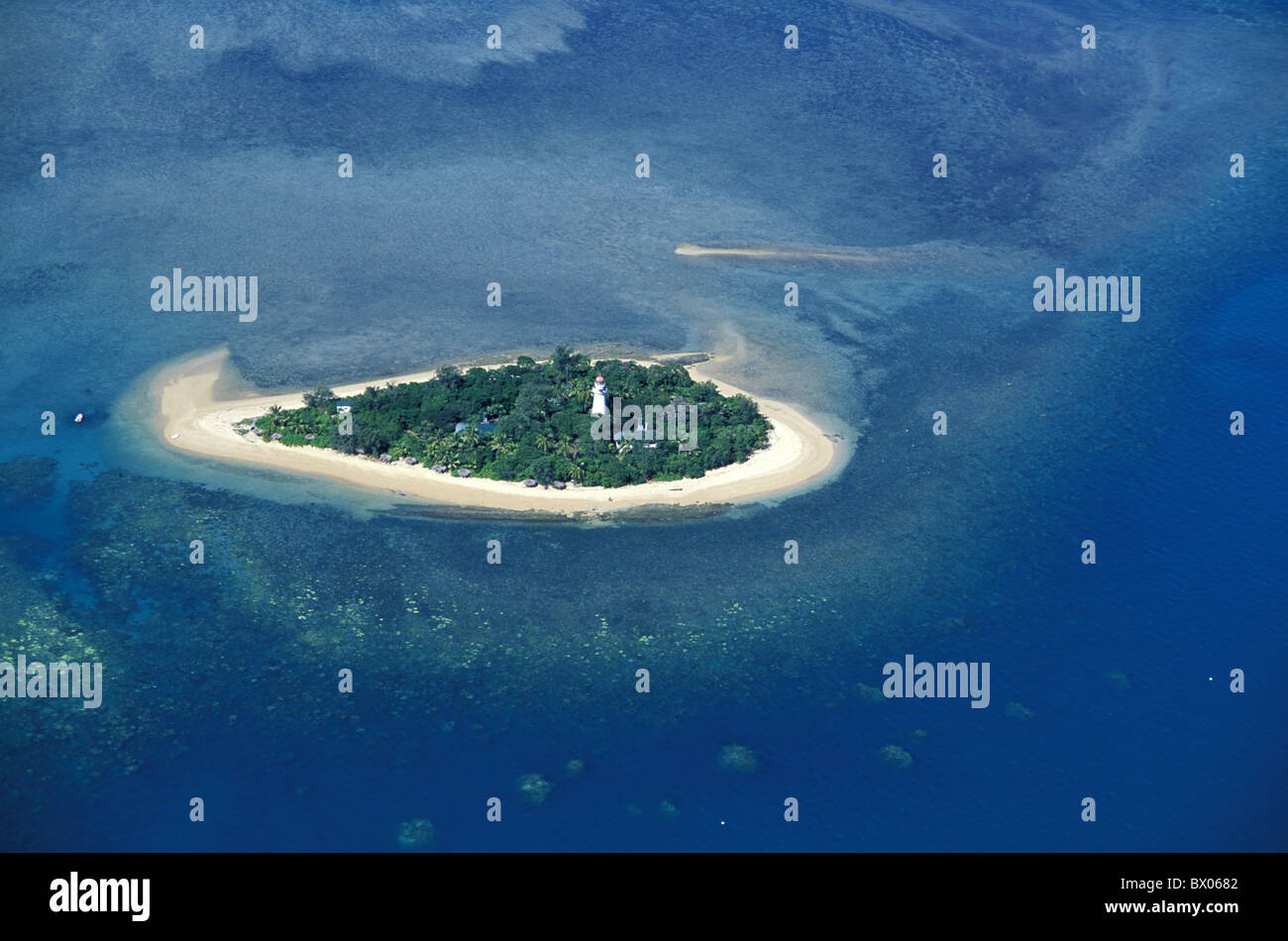 aerial photo Australia Great Barrier Reef island isle lighthouse Low Islets Queensland sea Stock
