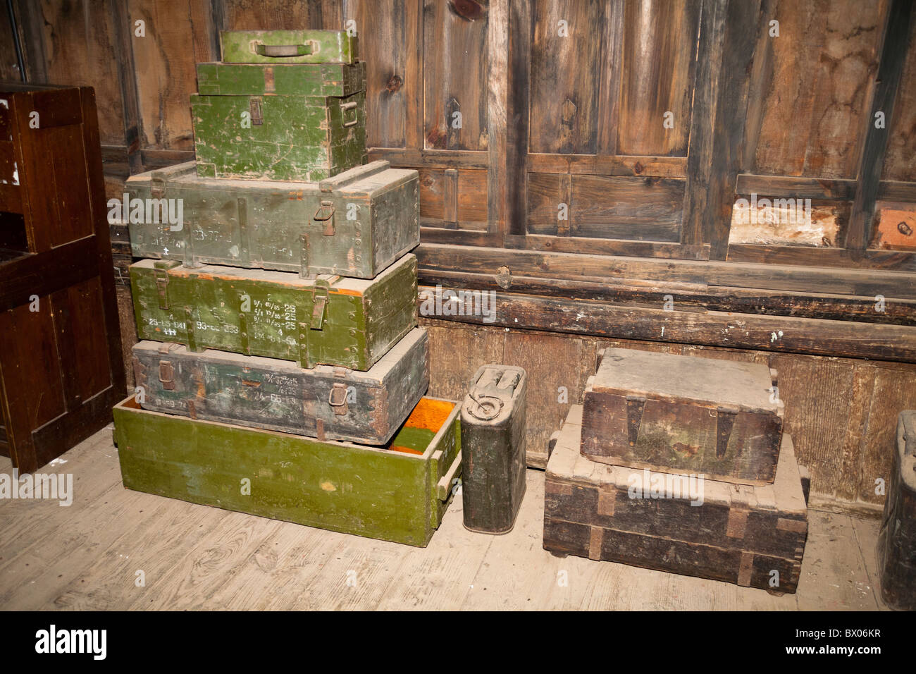 Ammunition boxes, Transportation Museum of China, Burma, India Theater in World War II, Yunnanyi, Yunnan Province, China Stock Photo