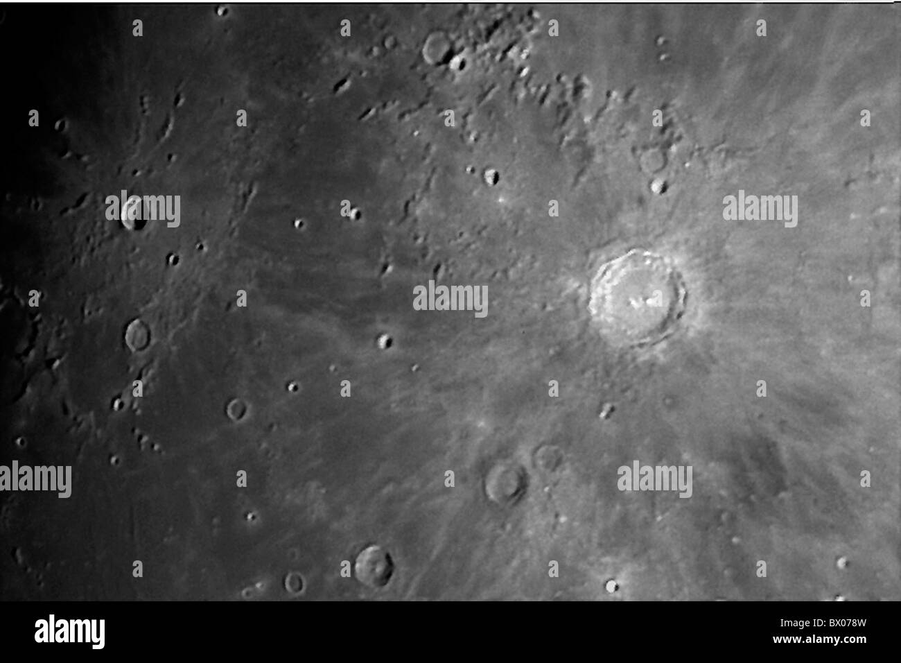 astronomy Copernicus detail Kopernikus crater moon lunar surface surface black and white Stock Photo