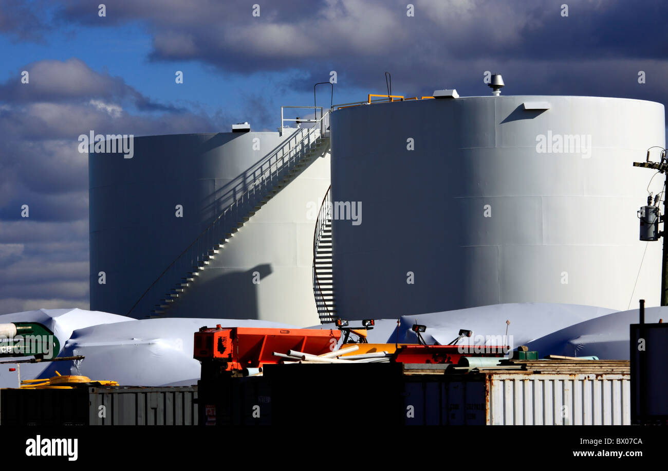 Oil storage tanks, Oyster Bay, Long Island NY Stock Photo