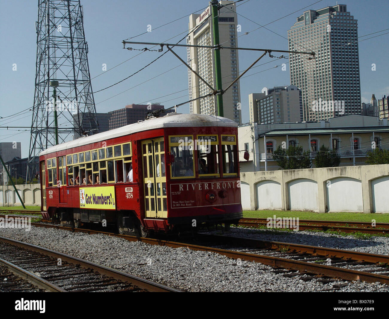 old railway railroad line historical blocks of flats high-rise buildings Louisiana New Orleans nostalgia Stock Photo