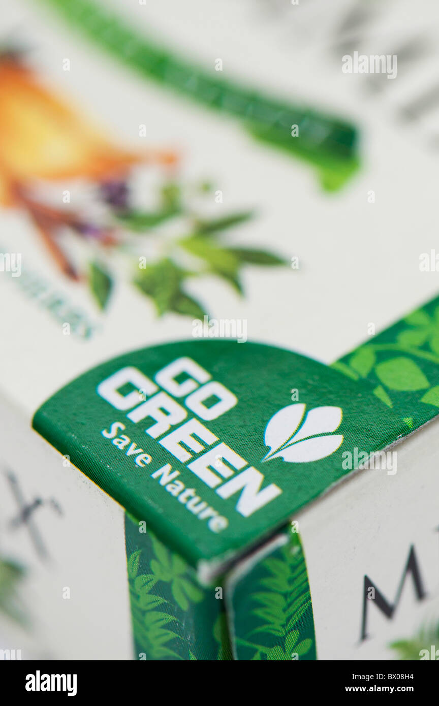 Go Green, Save Nature, natural ayurvedic soap product label, India Stock Photo