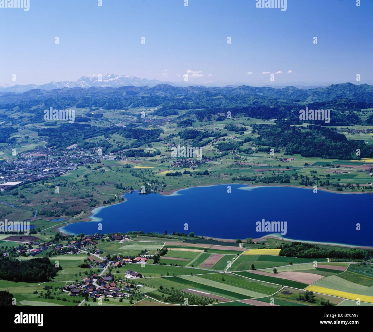 aerial view scenery aerial photo Pfaffikersee Santis Switzerland Europe Zurich Stock Photo