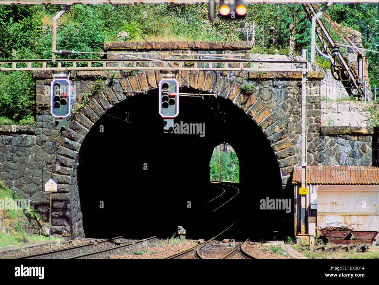 railway tunnel briefly entrance examination Switzerland Europe Uri Gotthard route Wassen road tunnel Stock Photo