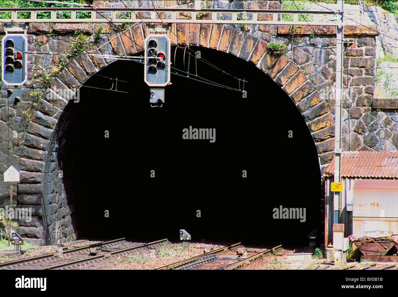 railway tunnel briefly entrance Switzerland Europe Uri Gotthard route Wassen road tunnel Stock Photo