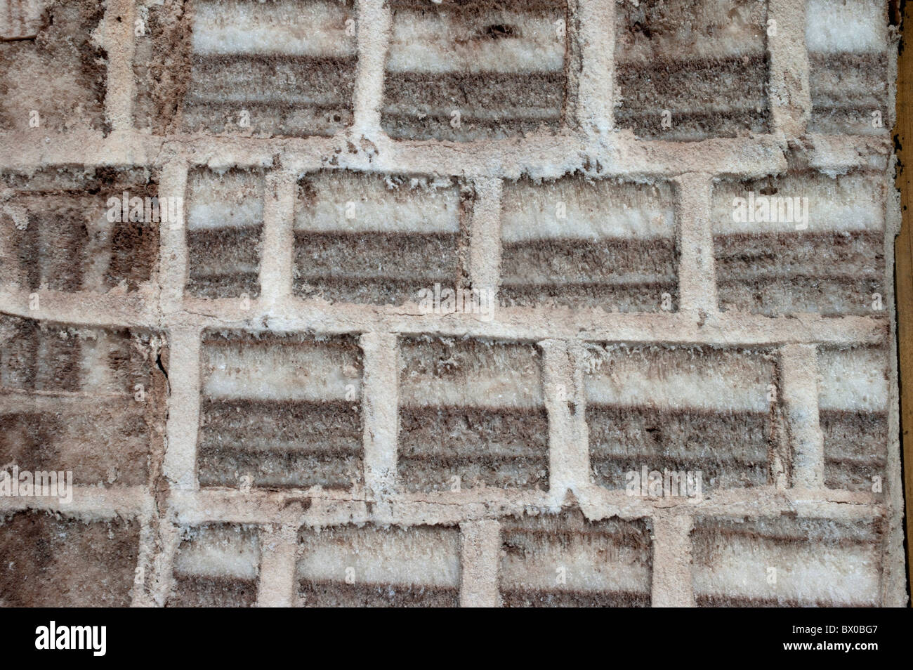 Building blocks cut from thick salt lake, Salt Hotel, Salar de Uyuni salt flats, Bolivia. Stock Photo