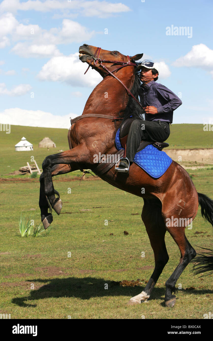Kazakh man riding horse, Zhaosu Military Horse Ranch, Ili Kazakh