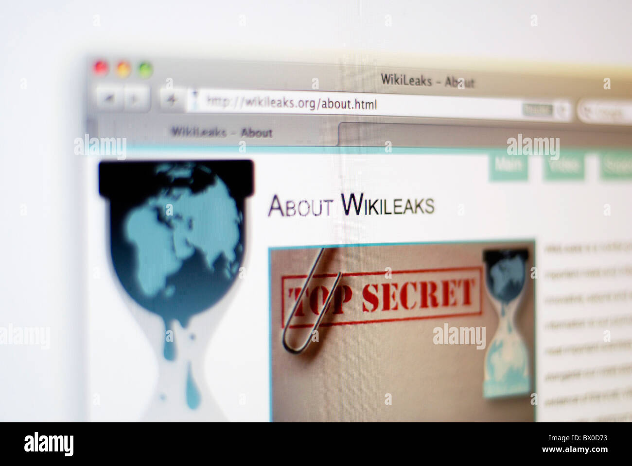 WikiLeaks web site, creative focus Stock Photo