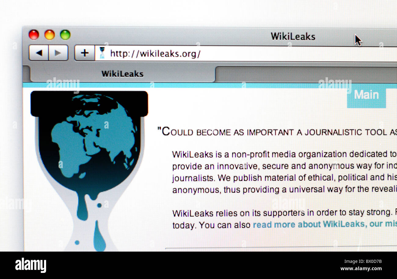 WikiLeaks web site, creative focus Stock Photo