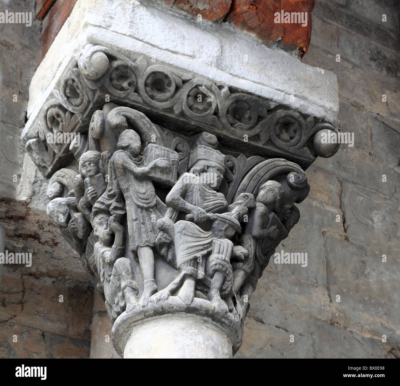 Jaca cathedral chapiter romanesque king David Pyrenees Spain Huesca Stock Photo
