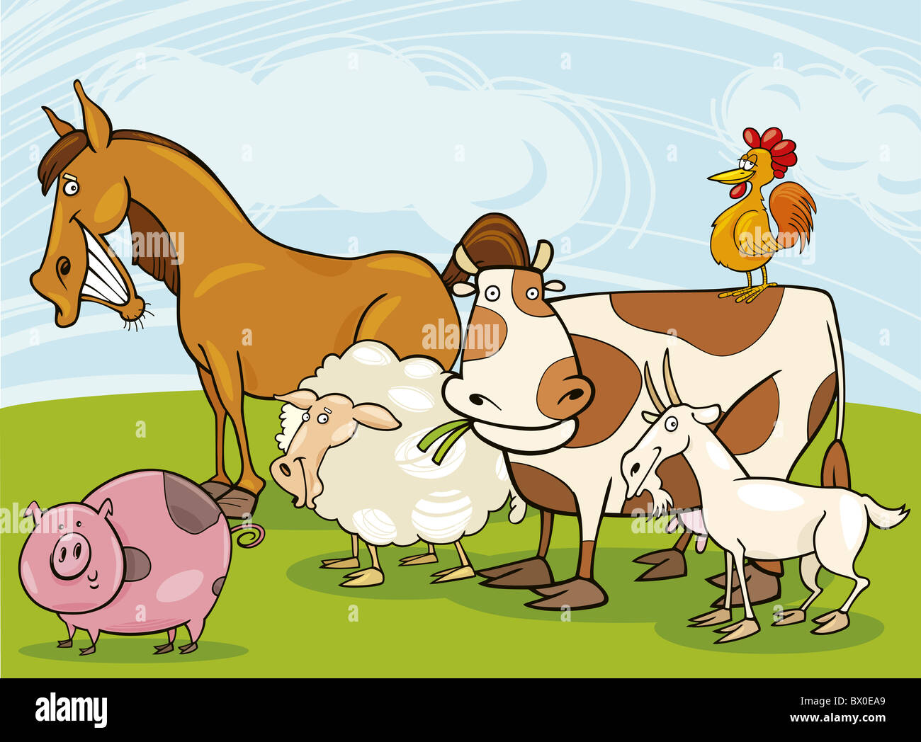 funny farm animals group cartoon illustration Stock Photo - Alamy, image size:1300x1048