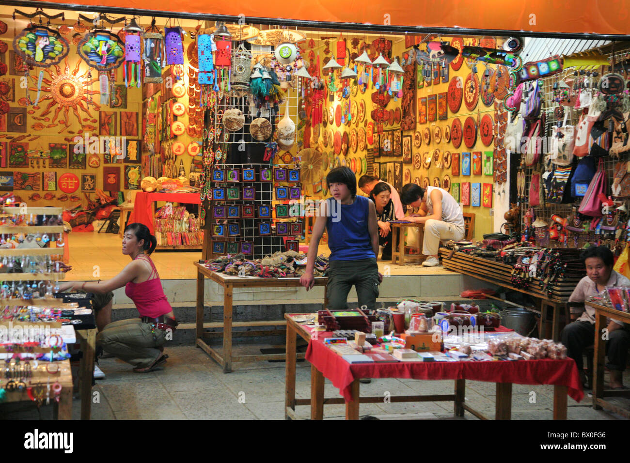 Souvenir store on West Street at night, Yangshuo, Guilin, Guangxi Stock