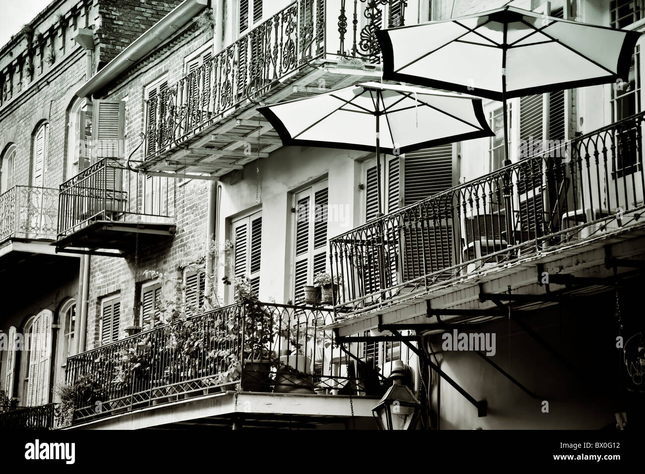 The Spanishstyle architecture of the French Quarter of New Orleans, Louisiana dates back