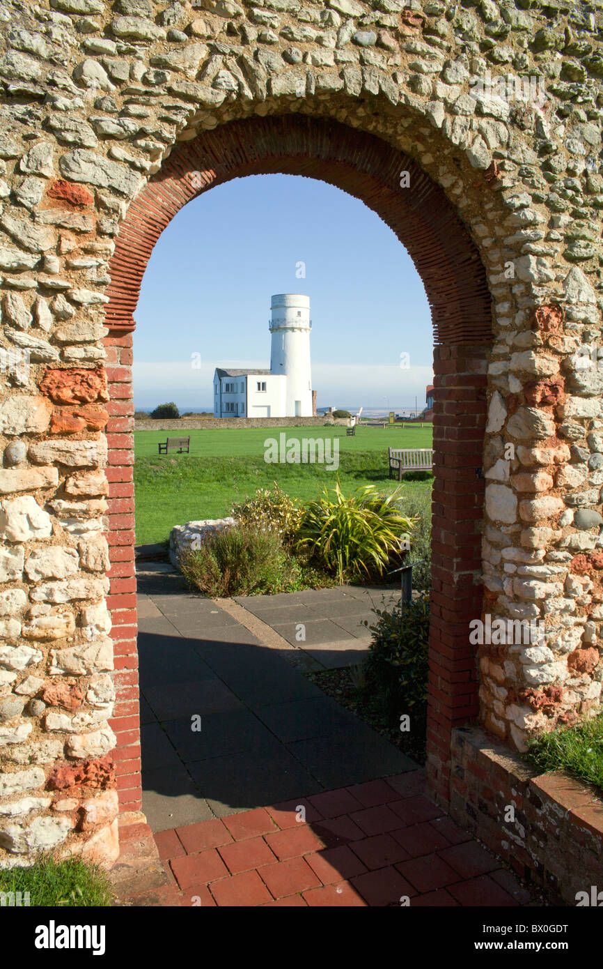 Old Hunstanton lighthouse viewed through chapel arch Stock Photo