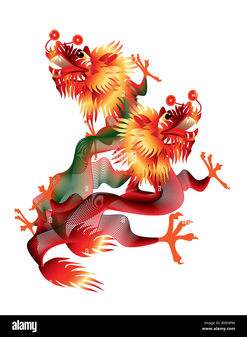 Colorful Chinese dragons on white background Stock Photo