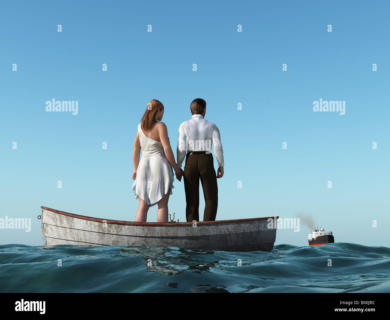 man and woman drifting in a boat Stock Photo