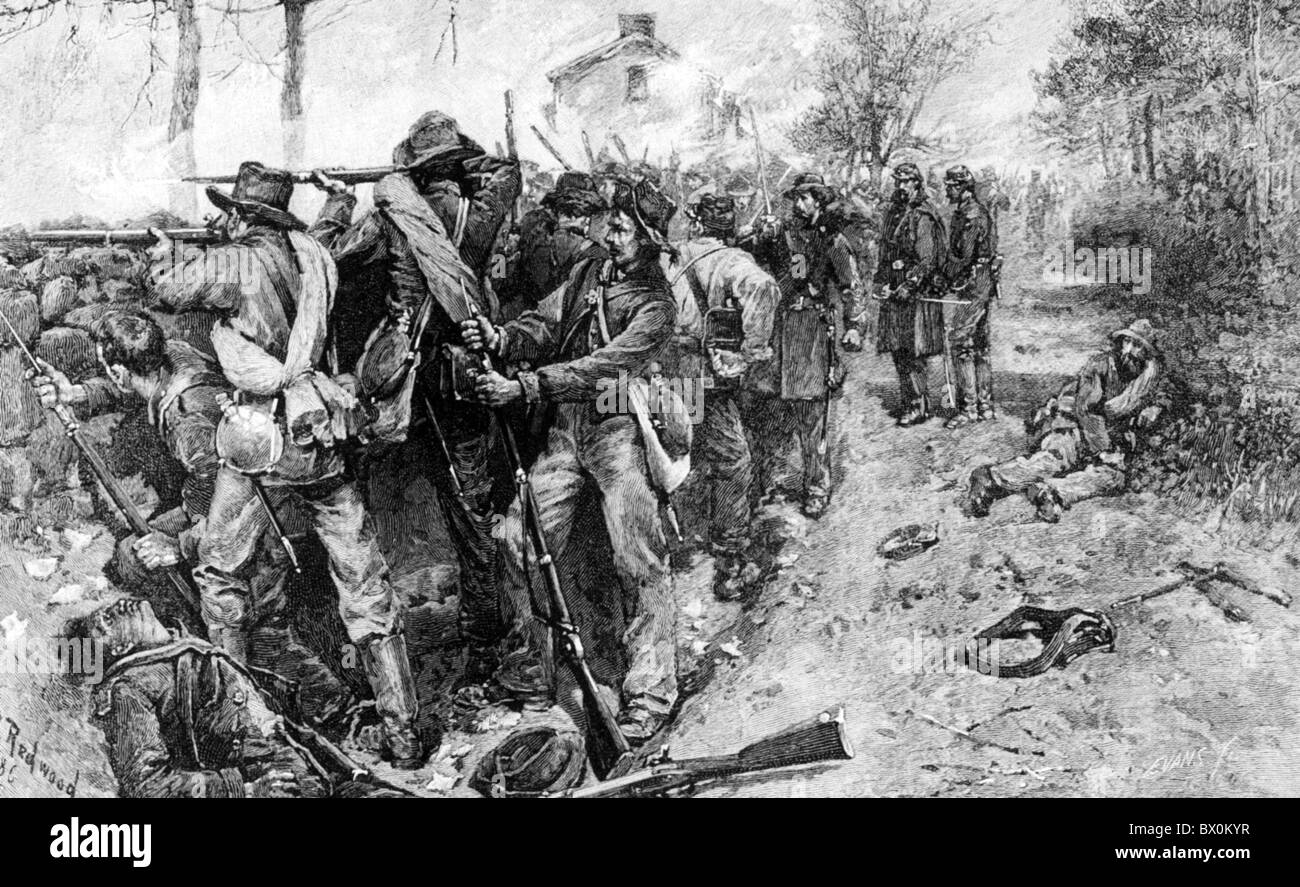 BATTLE OF FREDERICKSBURG  1862 South Carolina and Georgia troops on Marye's Heights.Drawn by Confederate  artist Allen Redwood Stock Photo