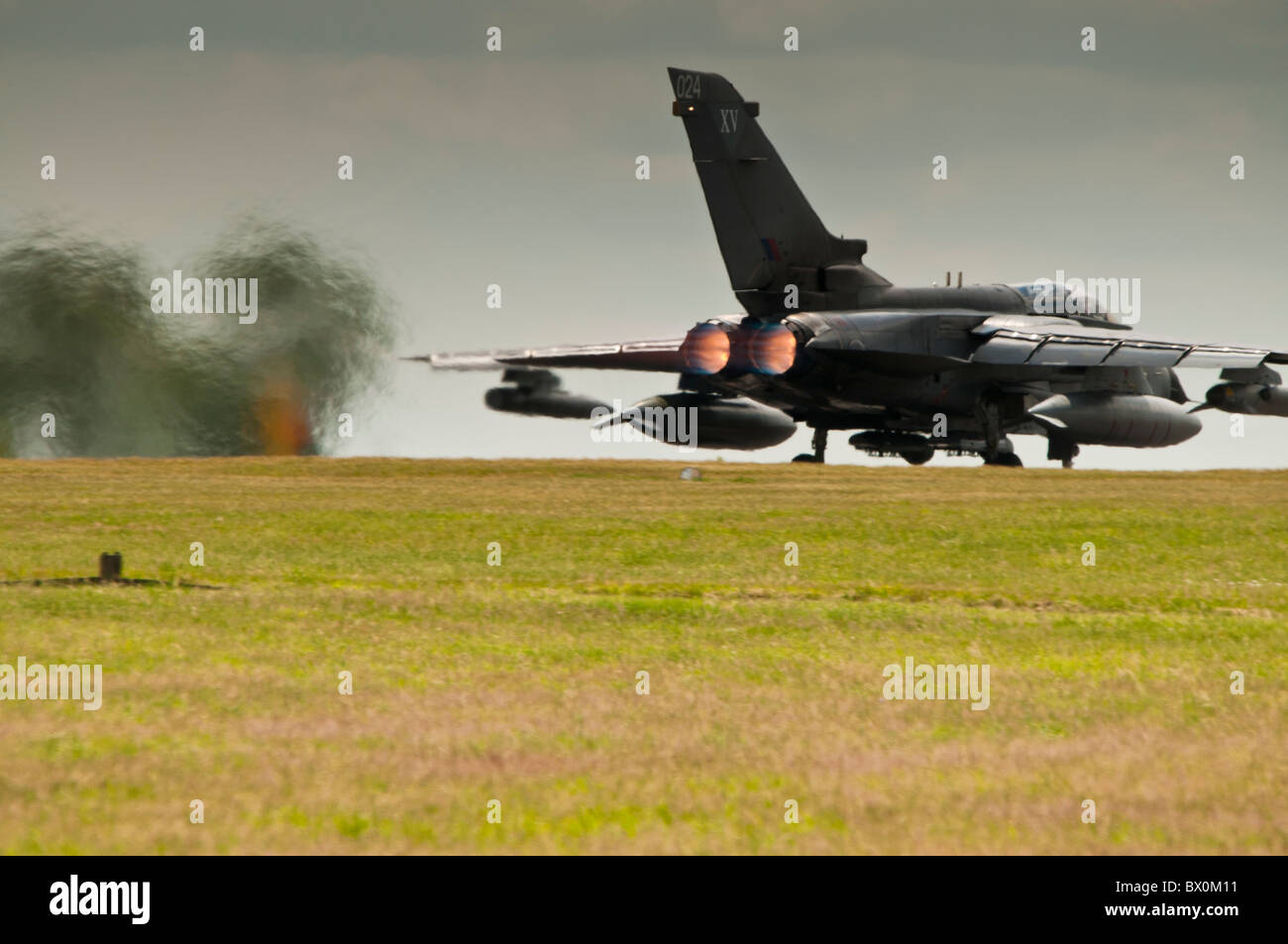 Tornado GR4 ZA452 on full afterburner for takeoff at RAF Waddington Stock Photo