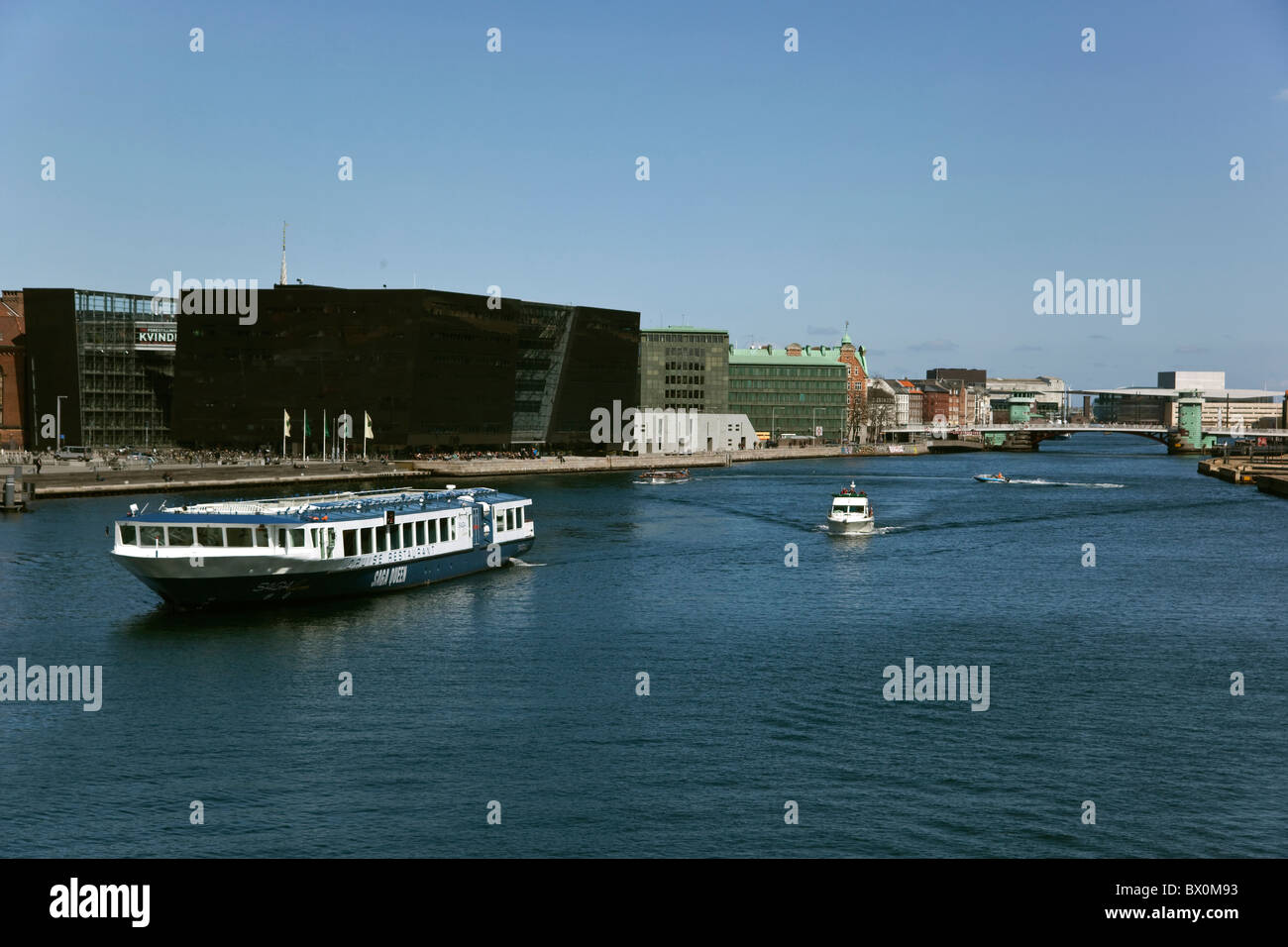 Restaurant boat at Copenhagen harbor. Denmark. Stock Photo