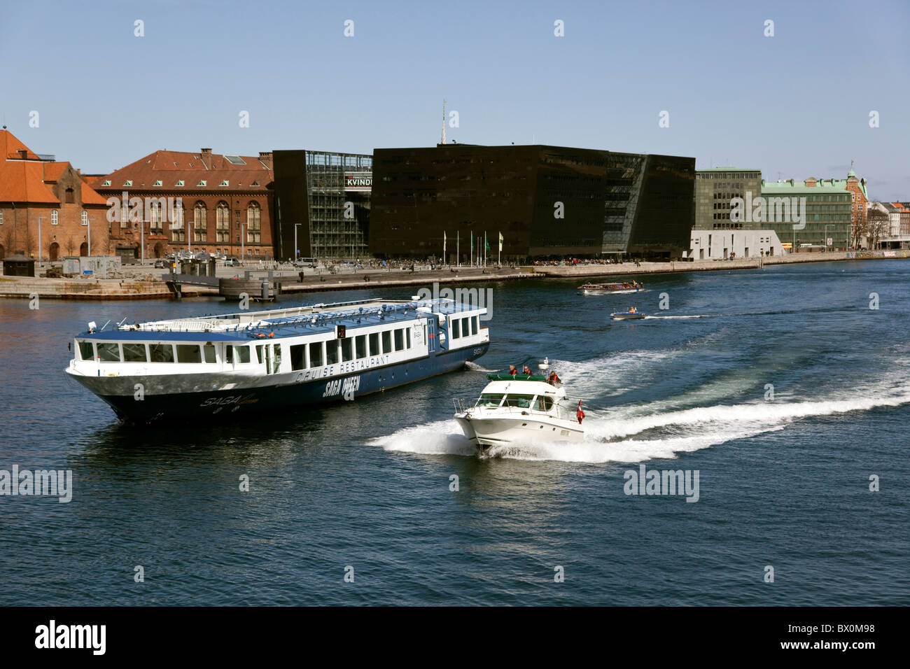Restaurant boat at Copenhagen harbor. Denmark. Stock Photo
