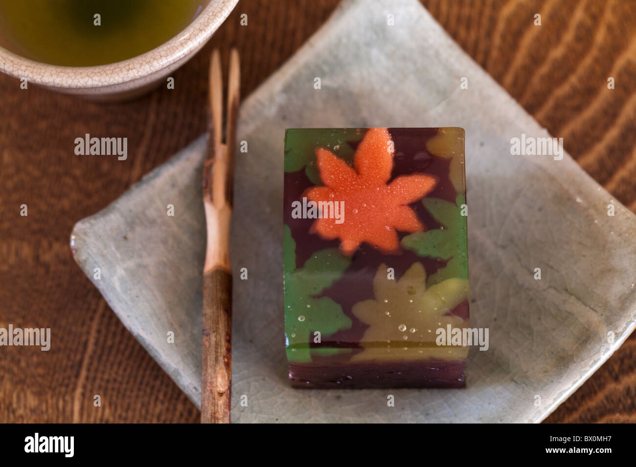 Yokan is a Japanese jellied dessert made of red bean paste and sugar