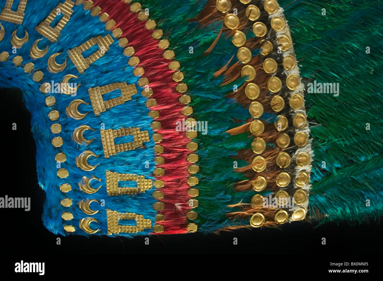 Aztec or Mexica feathered headdress made of of Quetzal feathers in the