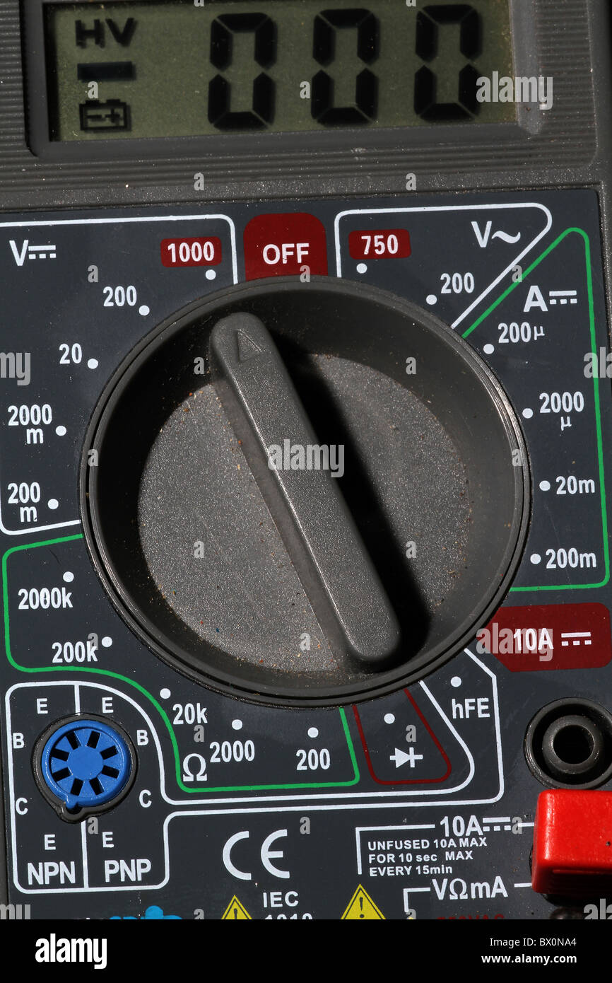 Detail of modern electronic micro processor circuit testing meter. Stock Photo