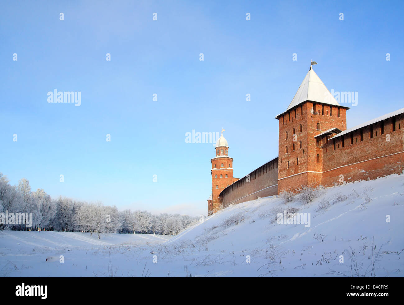 ancient fortress on snow hill Stock Photo