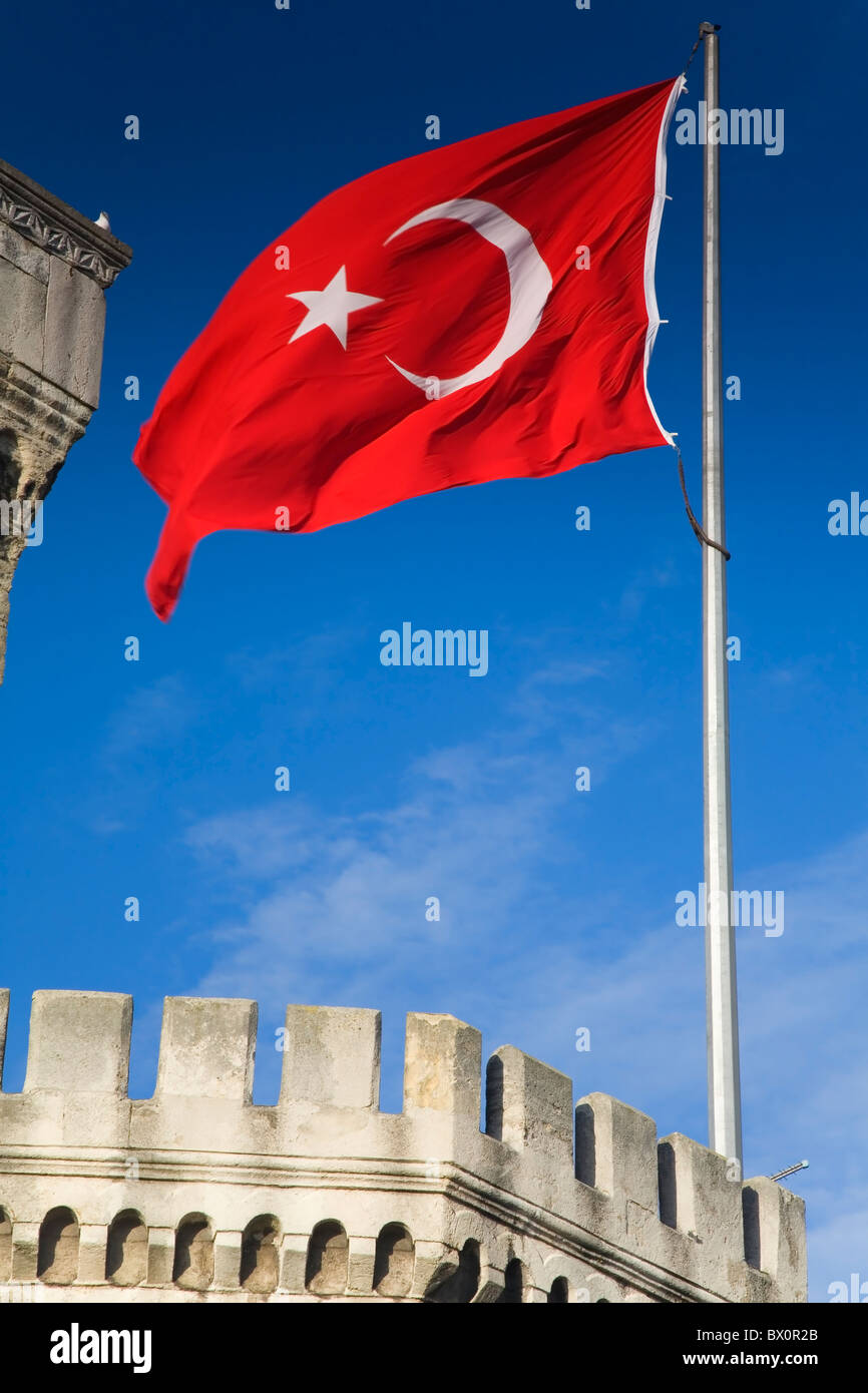 Turkish flag in Istanbul University entrance. Istanbul, Turkey. Stock Photo