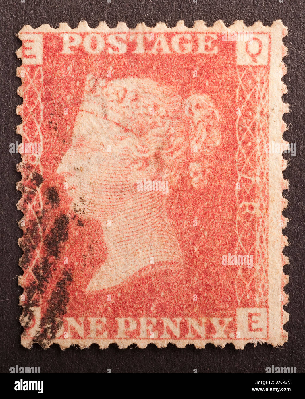 Queen stamp red british one penny hi-res stock photography