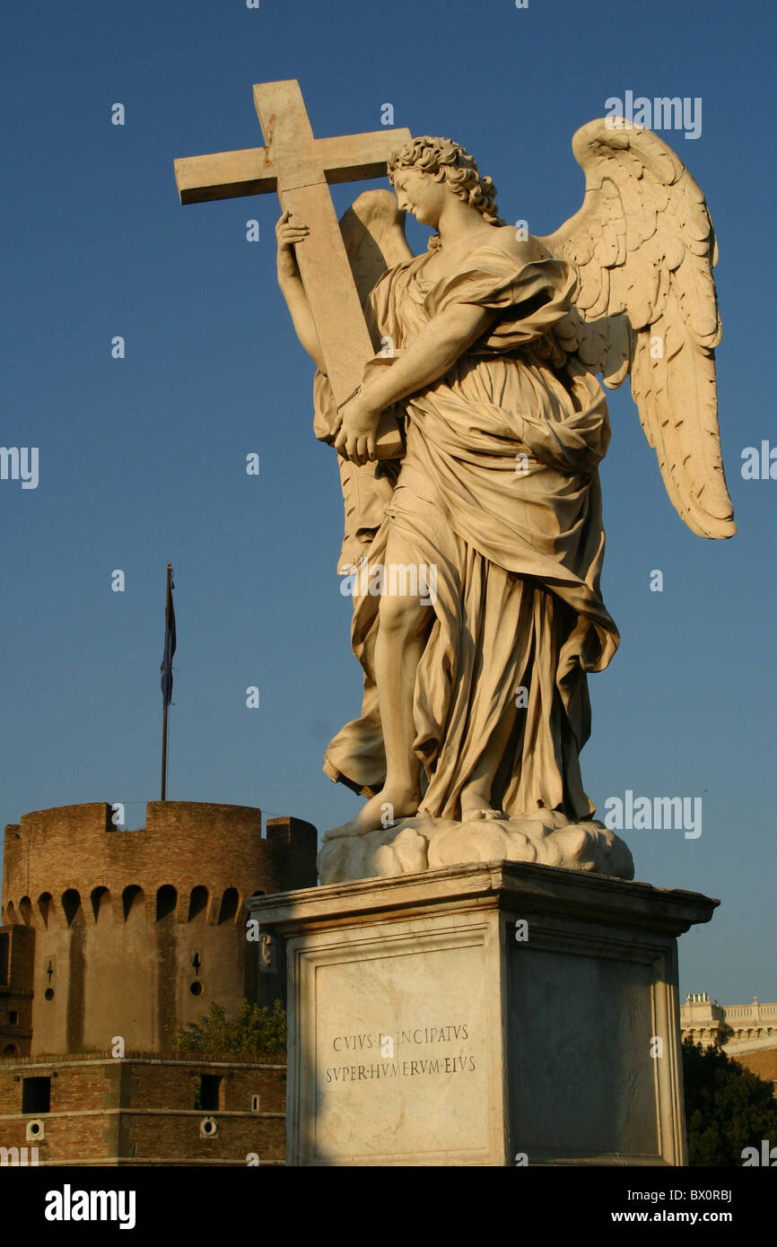 angel by Bernini on Ponte Sant Angelo - the bridge to the Castel Sant Angelo in Rome, Roma, Italy Stock Photo