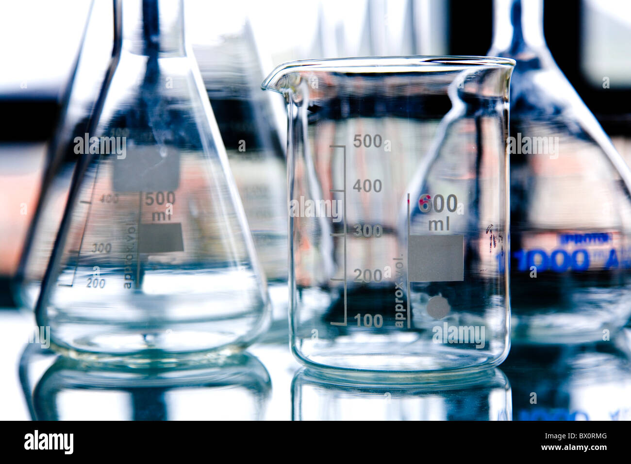vase and flask in laboratory Stock Photo