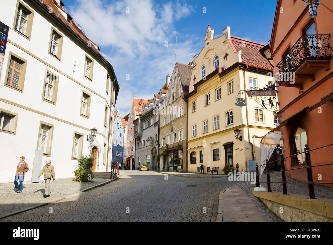 The old town is complete with historic Bavarian buildings in Fussen, Germany. Stock Photo