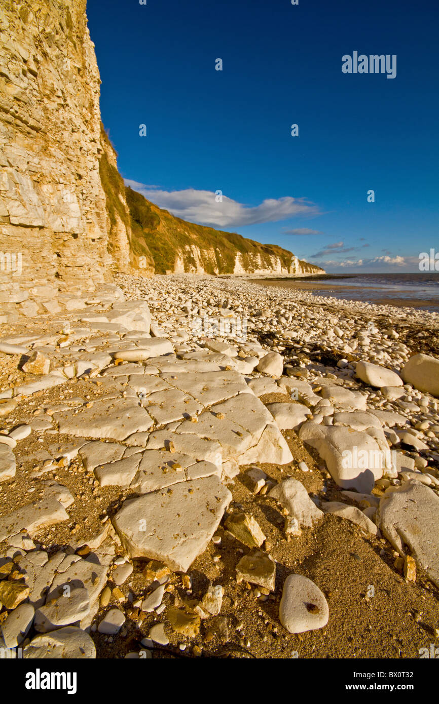 Sewerby Beach in the low winter sun Stock Photo