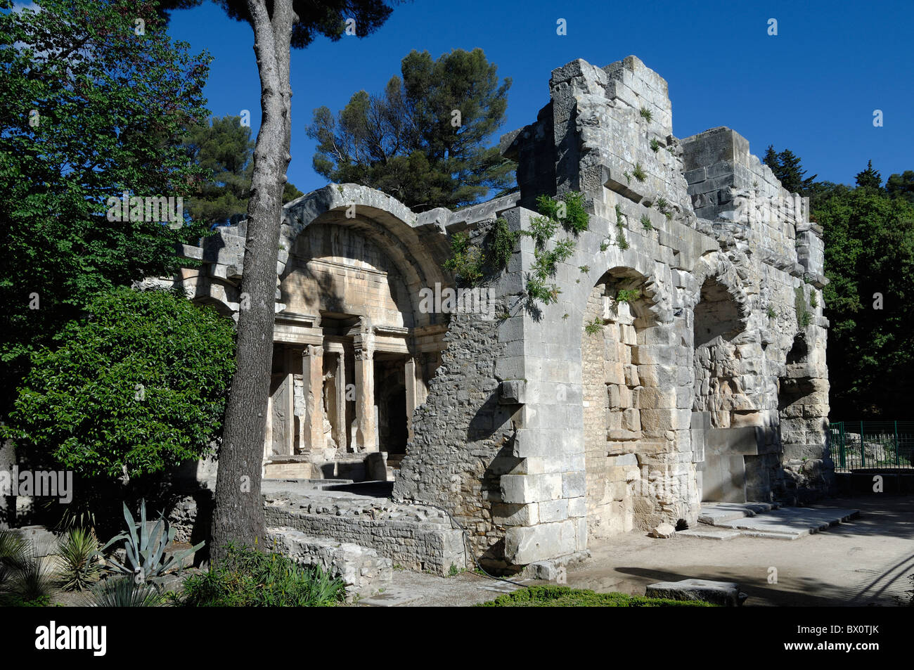 Roman Remains or Ruins of the Temple of Diana, Jardins de la Fontaine, Nimes, Gard, Languedoc-Roussillon, France Stock Photo