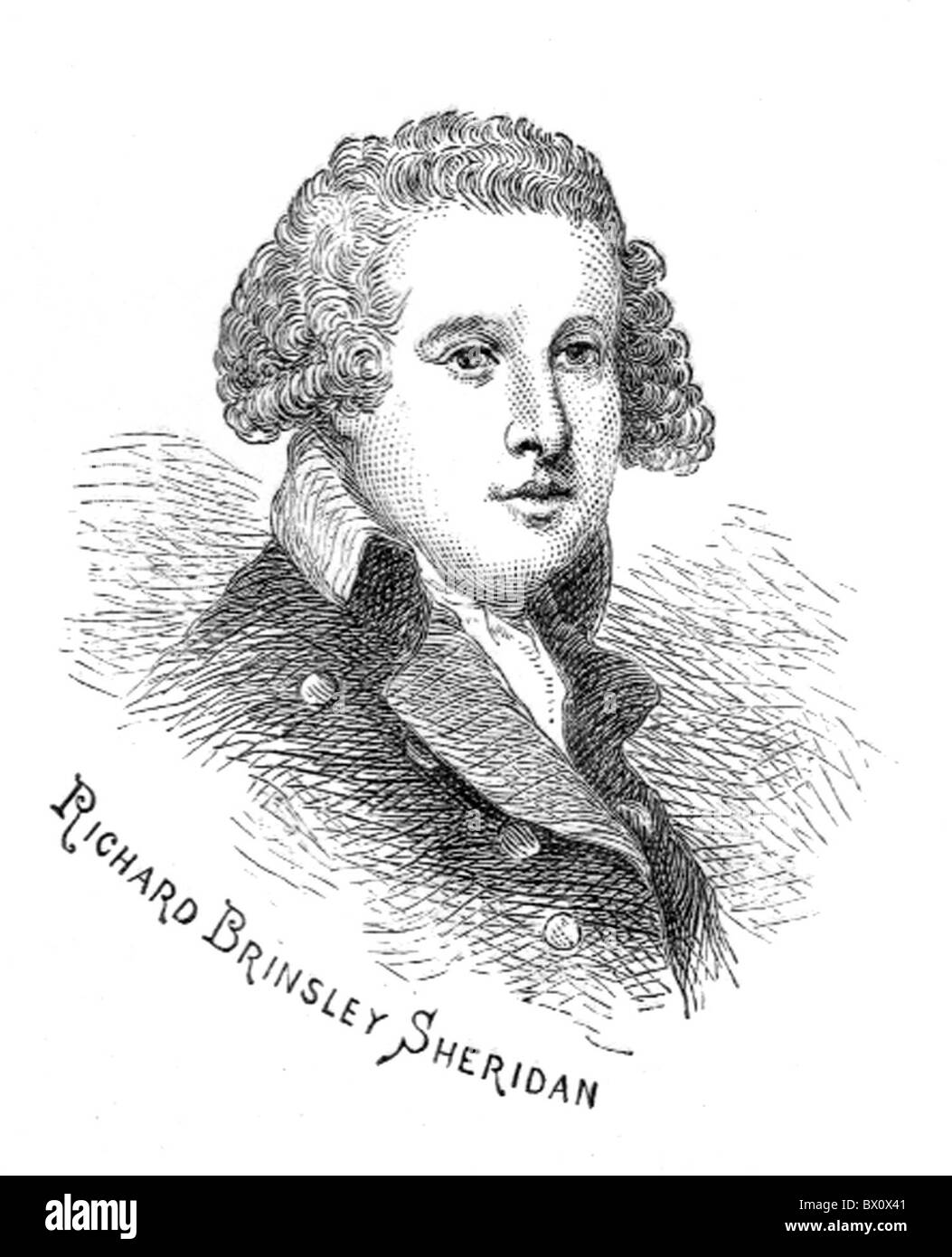 Archive image of historical literary figures. This is Richard Brinsley Sheridan. Stock Photo