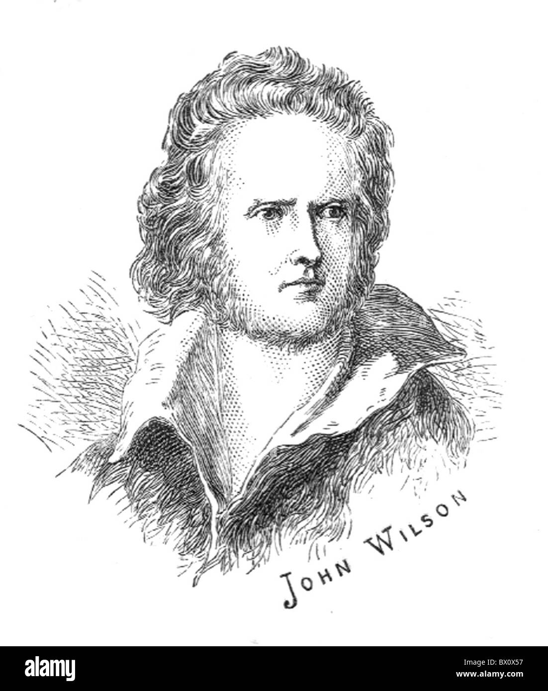 Archive image of historical literary figures. This is John Wilson. John Wilson of Elleray FRSE (18 May 1785 – 3 April 1854) was a Scottish advocate, literary critic and author, the writer most frequently identified with the pseudonym Christopher North of Blackwood's Edinburgh Magazine. He was professor of Moral Philosophy at Edinburgh University (1820–1851). From the archives of Press Portrait Service (formerly Press Portrait Bureau) Stock Photo