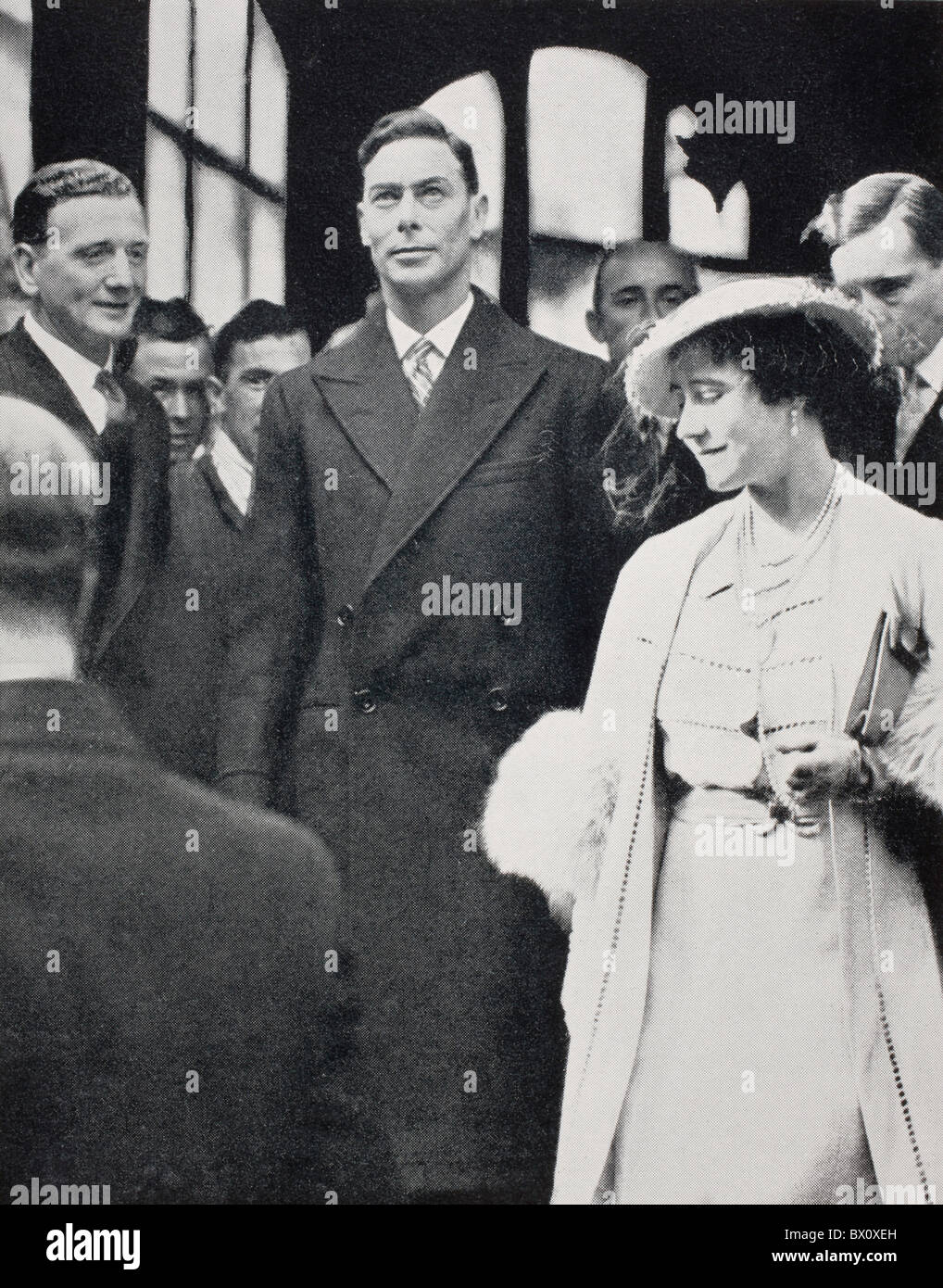 King George VI and Queen Elizabeth leaving Westminster Abbey after their coronation rehearsal in 1937. Stock Photo