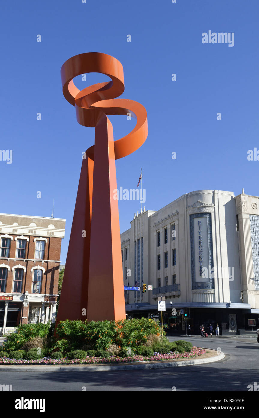 The torch of friendship and River Center mall, San Antonio, Texas, USA Stock Photo