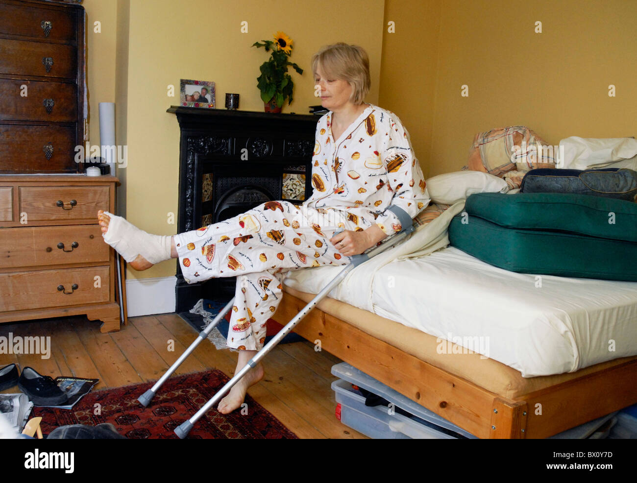 Woman recovering from foot operation. Stock Photo