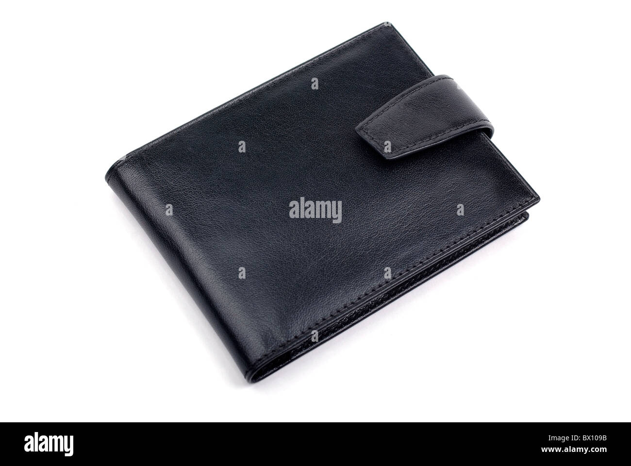 Closed black leather business card holder isolated on white background