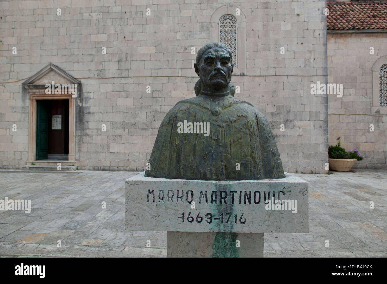 Statue in town square in Perast, Montenegro Stock Photo Alamy