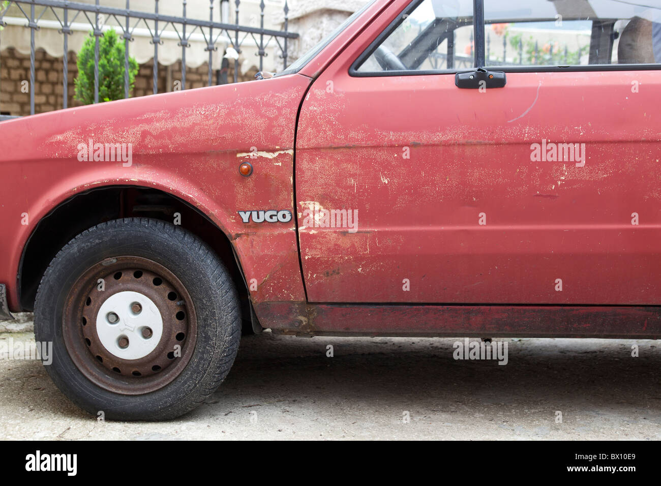 Yugo car, Perast, Montenegro Stock Photo