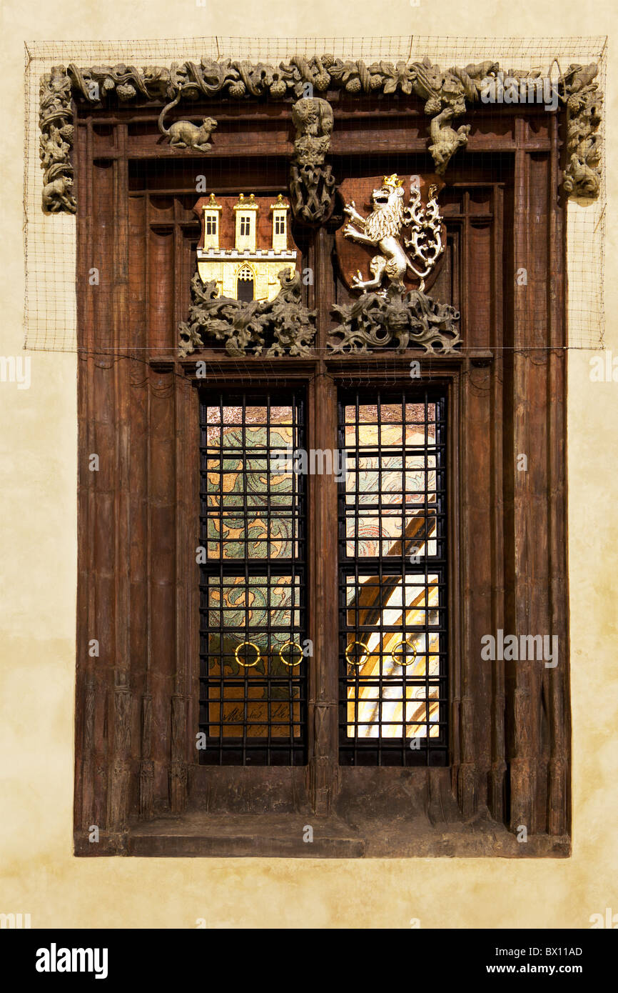 Windows With Prague City Crest Stock Photo