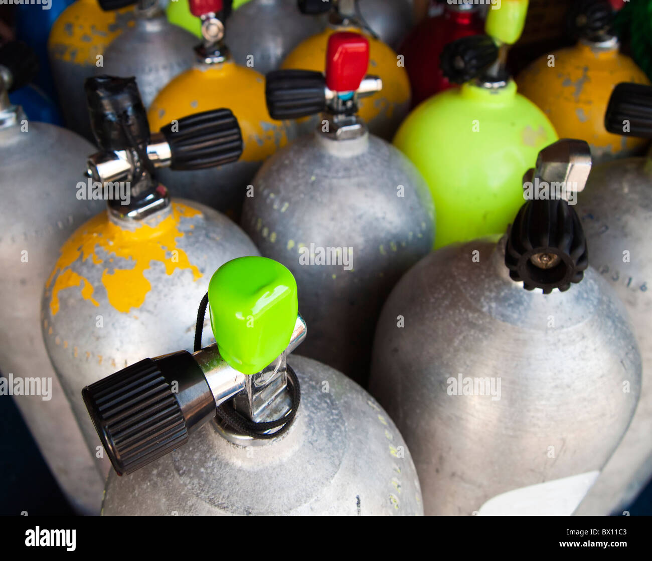 Air Tanks Filled For A Dive Stock Photo Alamy