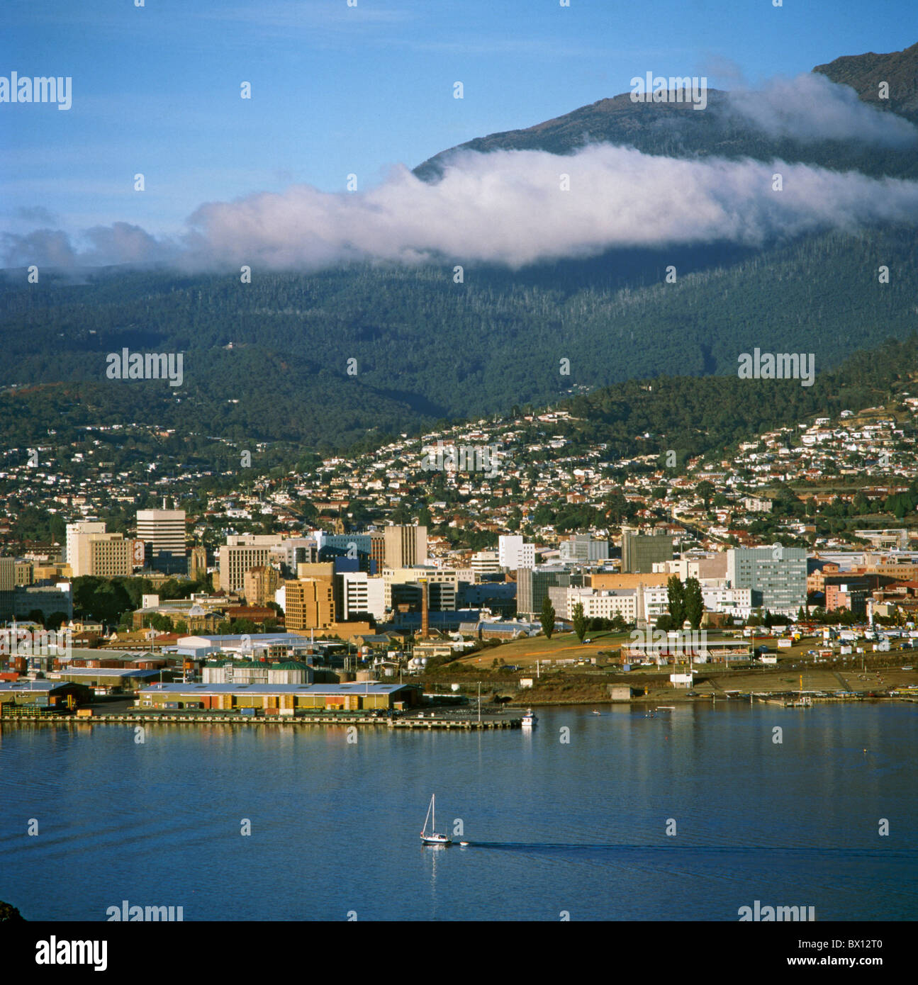 Hobart city town city river mountains view River Derwent Tasmania