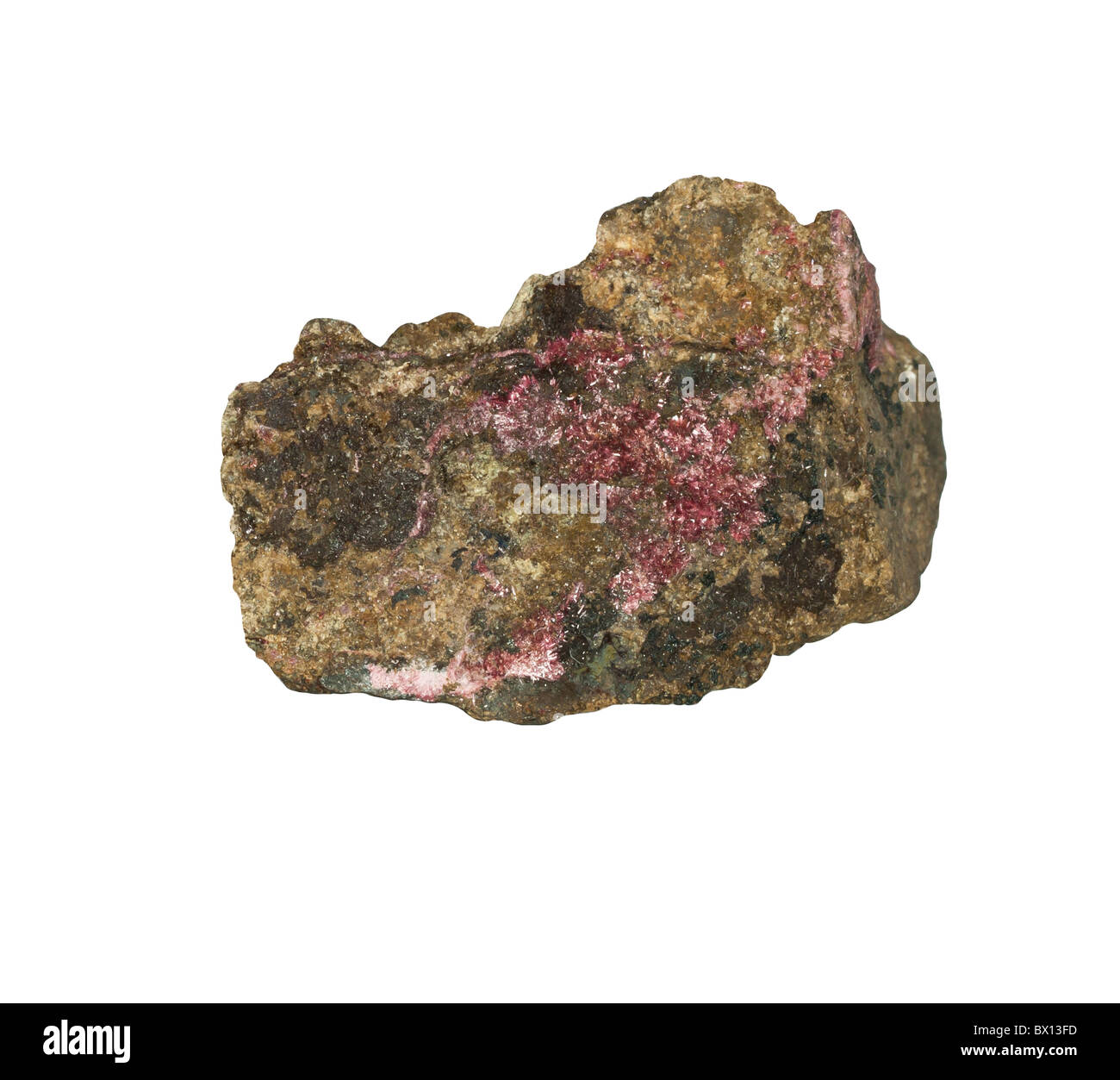 Erythrite is a secondary hydrated cobalt arsenate mineral Stock Photo